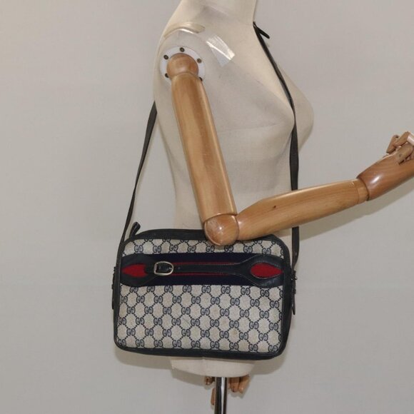 GUCCI GG Supreme Sherry Line Shoulder Bag PVC Navy Red - Picture 15 of 16